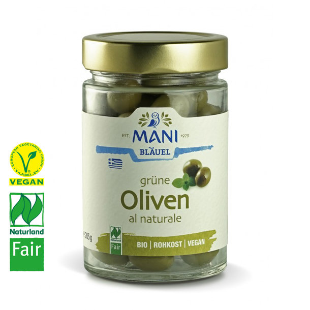 Green olives al naturale, organic, vegan, Naturland Fair