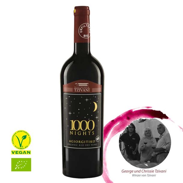 Agiorgitiko red wine, 1000 NIGHTS PGI 2017, Tzivani, Bio