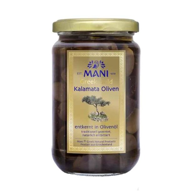 Kalamata olives pitted in olive oil, MANI Greek Gold, 315g