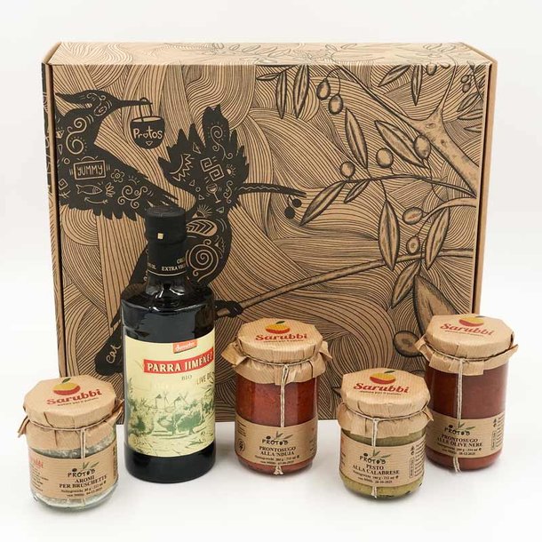 Mediterranean gift set with sugo, pesto, spice & olive oil