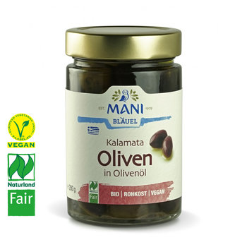 Kalamata olives in olive oil, organic, vegan, Naturland Fair