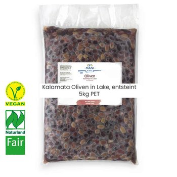 Kalamata olives in brine, pitted, organic, vegan, Naturland Fair 5kg PET bag